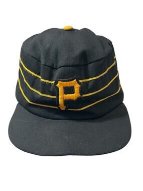 Vintage 70s Pillbox Pittsburgh Pirates Hat Cap Fitted Striped Black Broken Bill